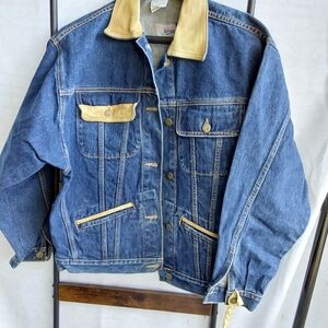 Denim Jacket with Tan Leather Accents NWOT